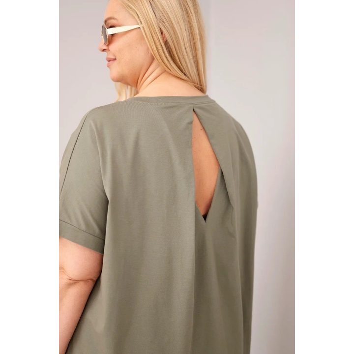 Moteriška Plus Size medvilninė palaidinė trumpomis rankovėmis, chaki spalvos
