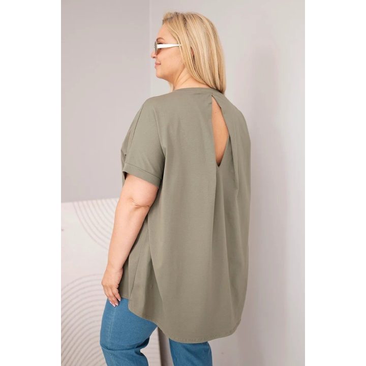 Moteriška Plus Size medvilninė palaidinė trumpomis rankovėmis, chaki spalvos