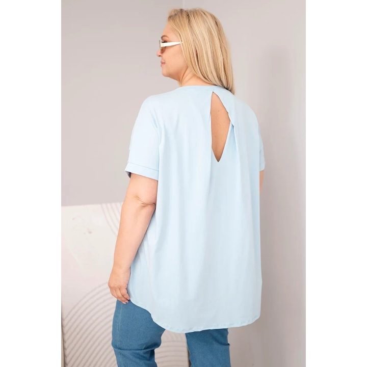 Moteriška Plus Size medvilninė palaidinė trumpomis rankovėmis, mėlyna