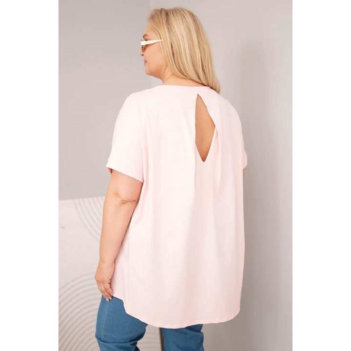 Moteriška Plus Size medvilninė palaidinė trumpomis rankovėmis, pudrinė rožinė
