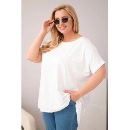 Moteriška Plus Size medvilninė palaidinė trumpomis rankovėmis, balta