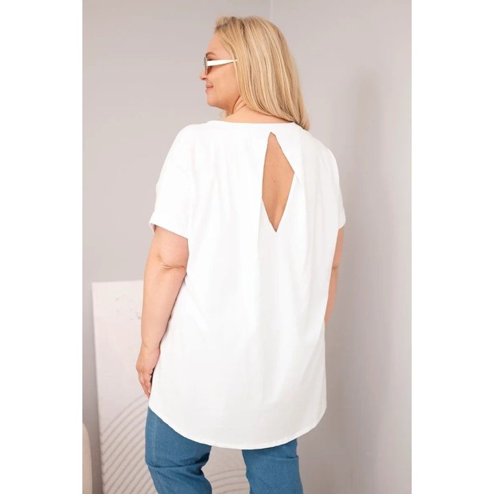 Moteriška Plus Size medvilninė palaidinė trumpomis rankovėmis, balta