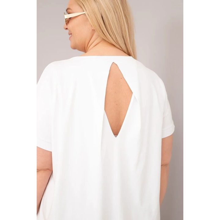 Moteriška Plus Size medvilninė palaidinė trumpomis rankovėmis, balta