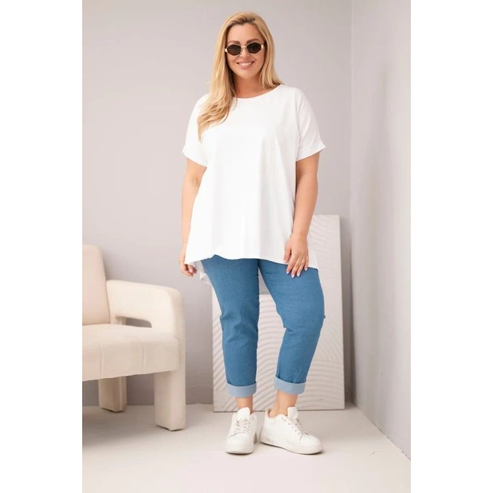 Moteriška Plus Size medvilninė palaidinė trumpomis rankovėmis, balta