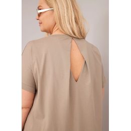 Moteriška Plus Size medvilninė palaidinė trumpomis rankovėmis, fango spalvos