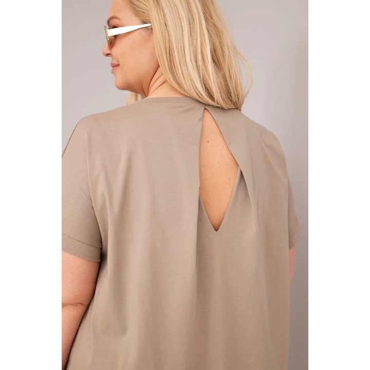 Moteriška Plus Size medvilninė palaidinė trumpomis rankovėmis, fango spalvos