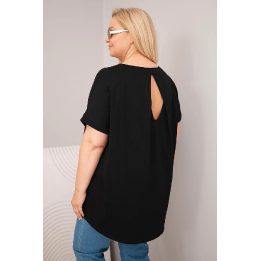 Moteriška Plus Size medvilninė palaidinė trumpomis rankovėmis, juoda