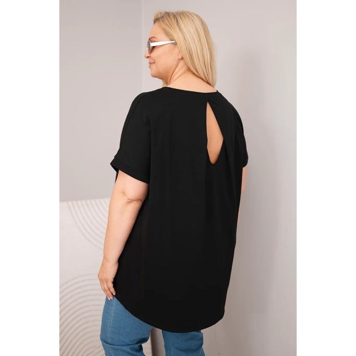 Moteriška Plus Size medvilninė palaidinė trumpomis rankovėmis, juoda