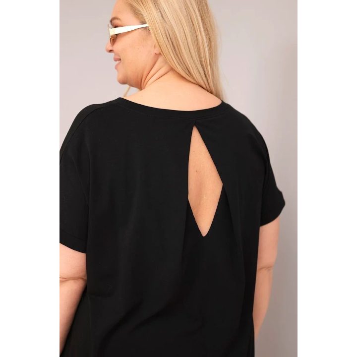 Moteriška Plus Size medvilninė palaidinė trumpomis rankovėmis, juoda