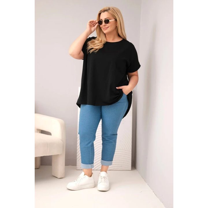 Moteriška Plus Size medvilninė palaidinė trumpomis rankovėmis, juoda