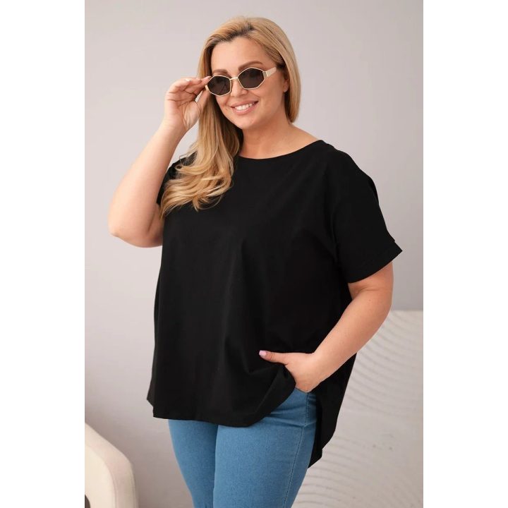 Moteriška Plus Size medvilninė palaidinė trumpomis rankovėmis, juoda