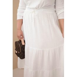 Moteriškas Plus Size medvilninis muslino sijonas su raukiniais ir tampriu juosmeniu, baltas