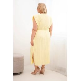 Plus Size midi suknelė su klostėmis ir surišimu ties juosmeniu, geltona