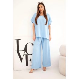 Moteriškas Plus Size komplektas su plačiomis kelnėmis, mėlynas