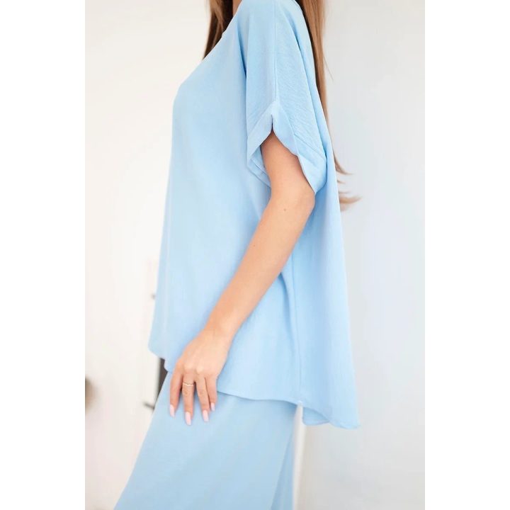 Moteriškas Plus Size komplektas su plačiomis kelnėmis, mėlynas
