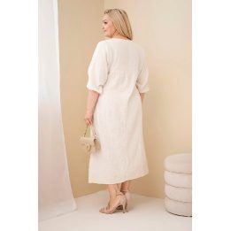 Moteriška Plus Size medvilninė muilinė suknelė su V formos iškirpte, smėlio spalvos