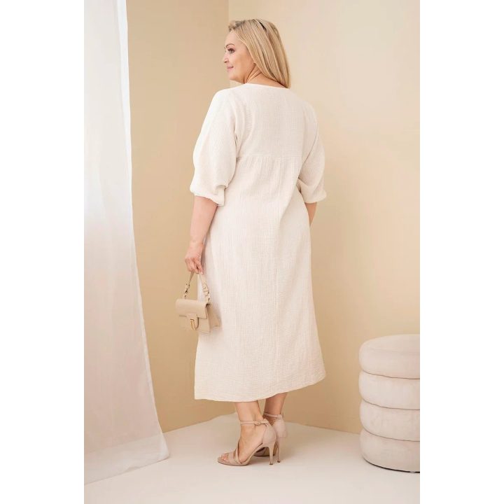 Moteriška Plus Size medvilninė muilinė suknelė su V formos iškirpte, smėlio spalvos