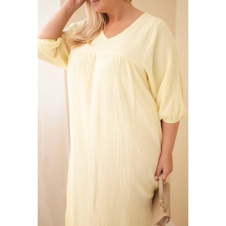 Moteriška Plus Size suknelė su V formos iškirpte, geltona