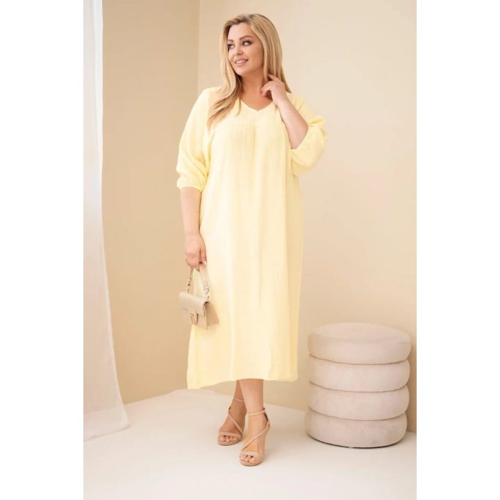 Moteriška Plus Size suknelė su V formos iškirpte, geltona