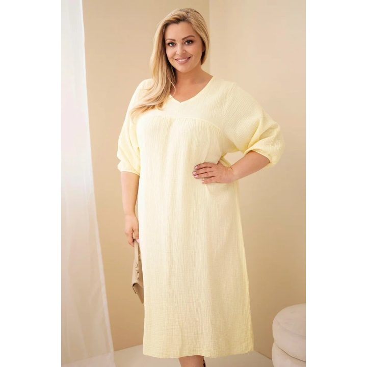 Moteriška Plus Size suknelė su V formos iškirpte, geltona