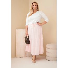 Moteriškas Plus Size medvilninis muslino sijonas su raukiniais ir elastiniu juosmeniu, šviesiai rožinis