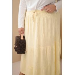 Moteriškas Plus Size medvilninis muslino sijonas su raukinuku ir gumyte, geltonas