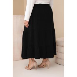 Moteriškas Plus Size medvilninis muslino sijonas su raukiniais ir gumyte juosmenyje, juodas