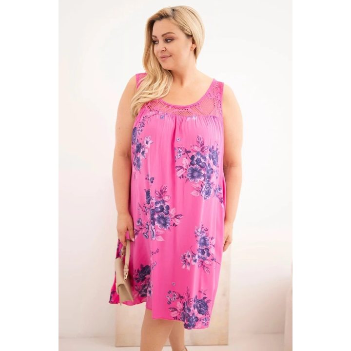 Moteriška Plus Size suknelė su nėriniais ir gėlių raštu, rožinė