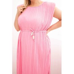 Moteriška Plus Size plisuota suknelė su diržu, šviesiai rožinė