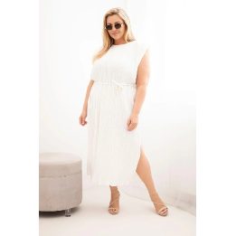 Moteriška Plus Size midi suknelė su surišimu ties juosmeniu, ekru spalvos