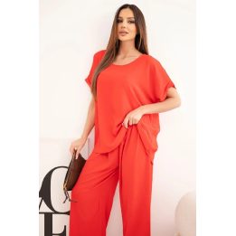 Moteriškas Plus Size komplektas su palaidine ir plačiomis kelnėmis, raudonas