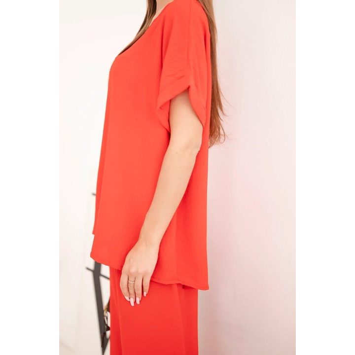Moteriškas Plus Size komplektas su palaidine ir plačiomis kelnėmis, raudonas