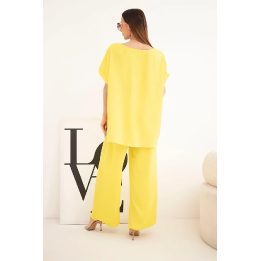 Moteriškas Plus Size palaidinės ir plačių kelnių komplektas, geltonas