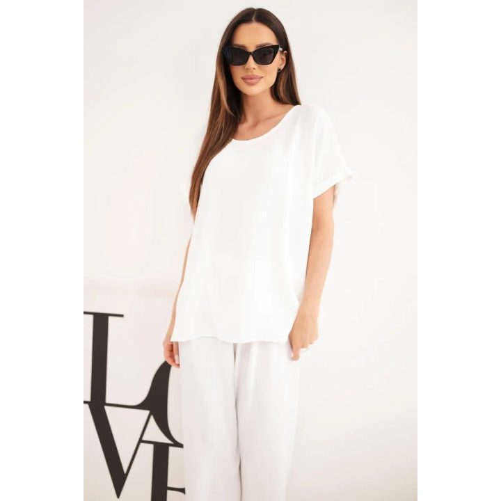 Moteriškas Plus Size komplektas su palaidine ir plačiomis kelnėmis, ekru spalvos
