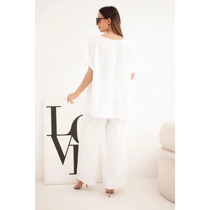 Moteriškas Plus Size komplektas su palaidine ir plačiomis kelnėmis, ekru spalvos