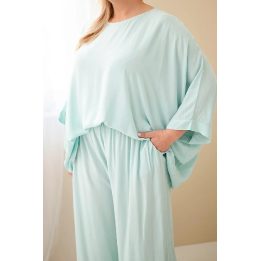 Moteriškas Plus Size viskozės komplektas su plačiomis kelnėmis ir palaidine, mėtų spalvos