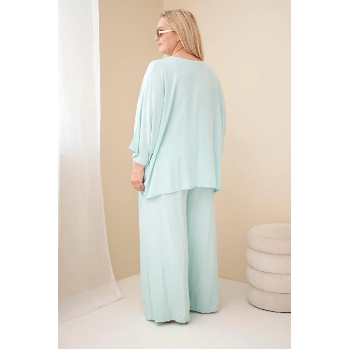 Moteriškas Plus Size viskozės komplektas su plačiomis kelnėmis ir palaidine, mėtų spalvos