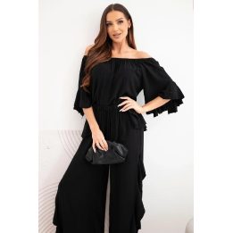 Juoda moteriška boho komplektas su raukiniais