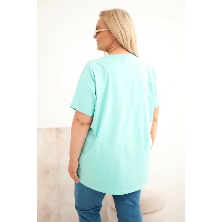 Moteriška Plus Size palaidinė su plunksnų aplikacijomis, mėtų spalvos