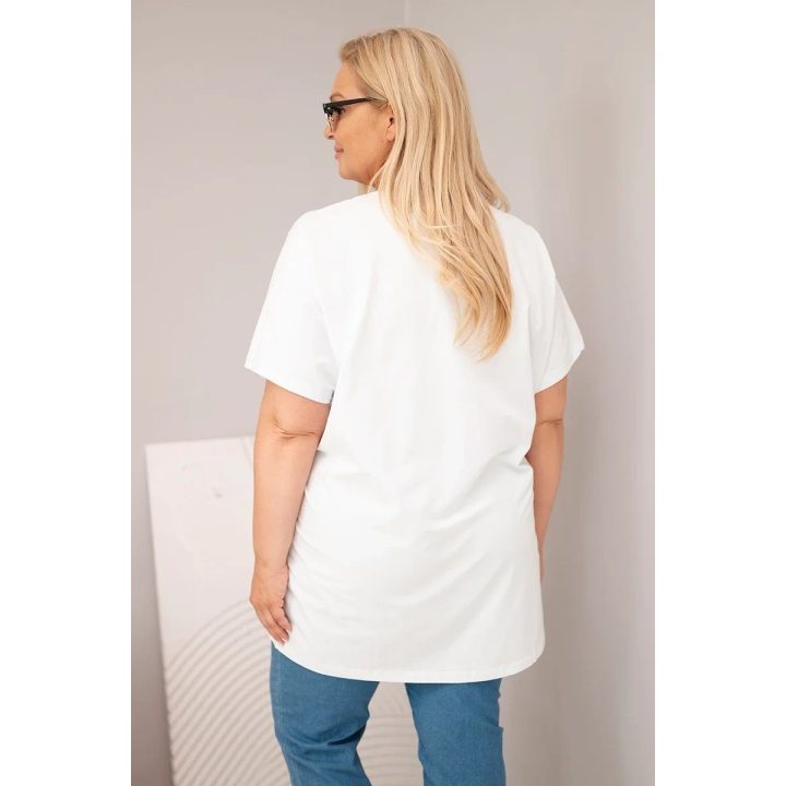 Moteriška Plus Size medvilninė palaidinė su drugelio aplikacijomis, balta