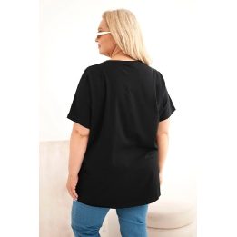 Moteriška Plus Size medvilninė palaidinė su plunksnų aplikacijomis, juoda