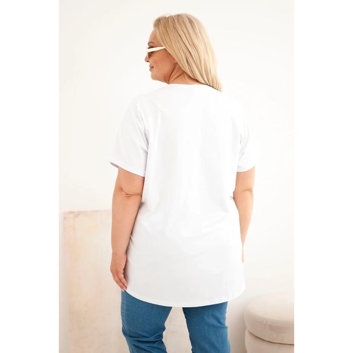 Moteriška Plus Size medvilninė palaidinė su piórų aplikacijomis, balta