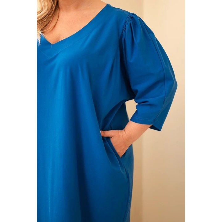 Moteriška Plus Size suknelė su kišenėmis, rugiagėlių mėlyna
