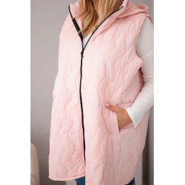 Moteriška Plus Size dygsniuota liemenė su gobtuvu, rožinė