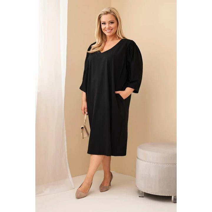 Moteriška Plus Size suknelė su kišenėmis, juoda