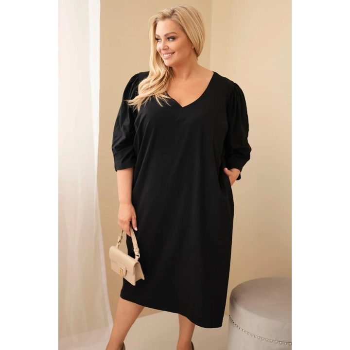 Moteriška Plus Size suknelė su kišenėmis, juoda