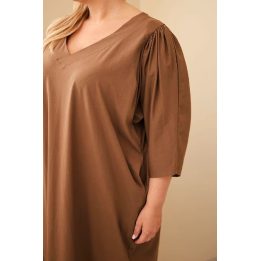 Moteriška Plus Size suknelė su kišenėmis, kapučino spalvos