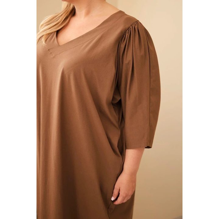 Moteriška Plus Size suknelė su kišenėmis, kapučino spalvos