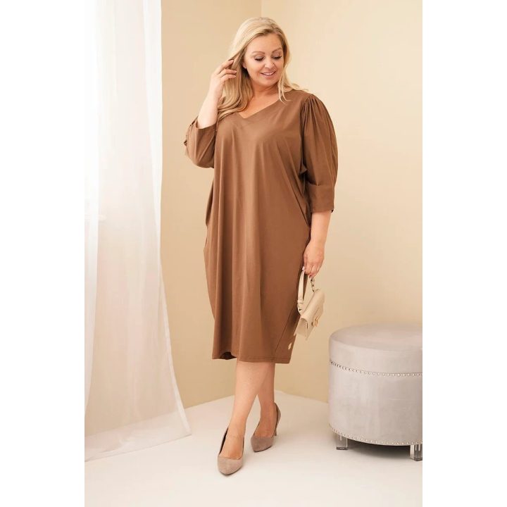 Moteriška Plus Size suknelė su kišenėmis, kapučino spalvos