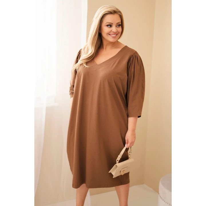 Moteriška Plus Size suknelė su kišenėmis, kapučino spalvos